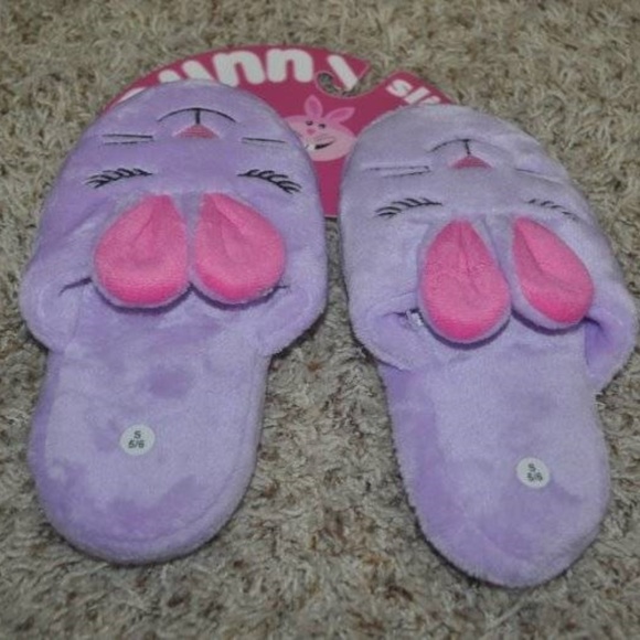 Slippers Slide Plush Purple Bunny Scuff Cushioned Non Slip Cushioned Adult Kids - Picture 3 of 4